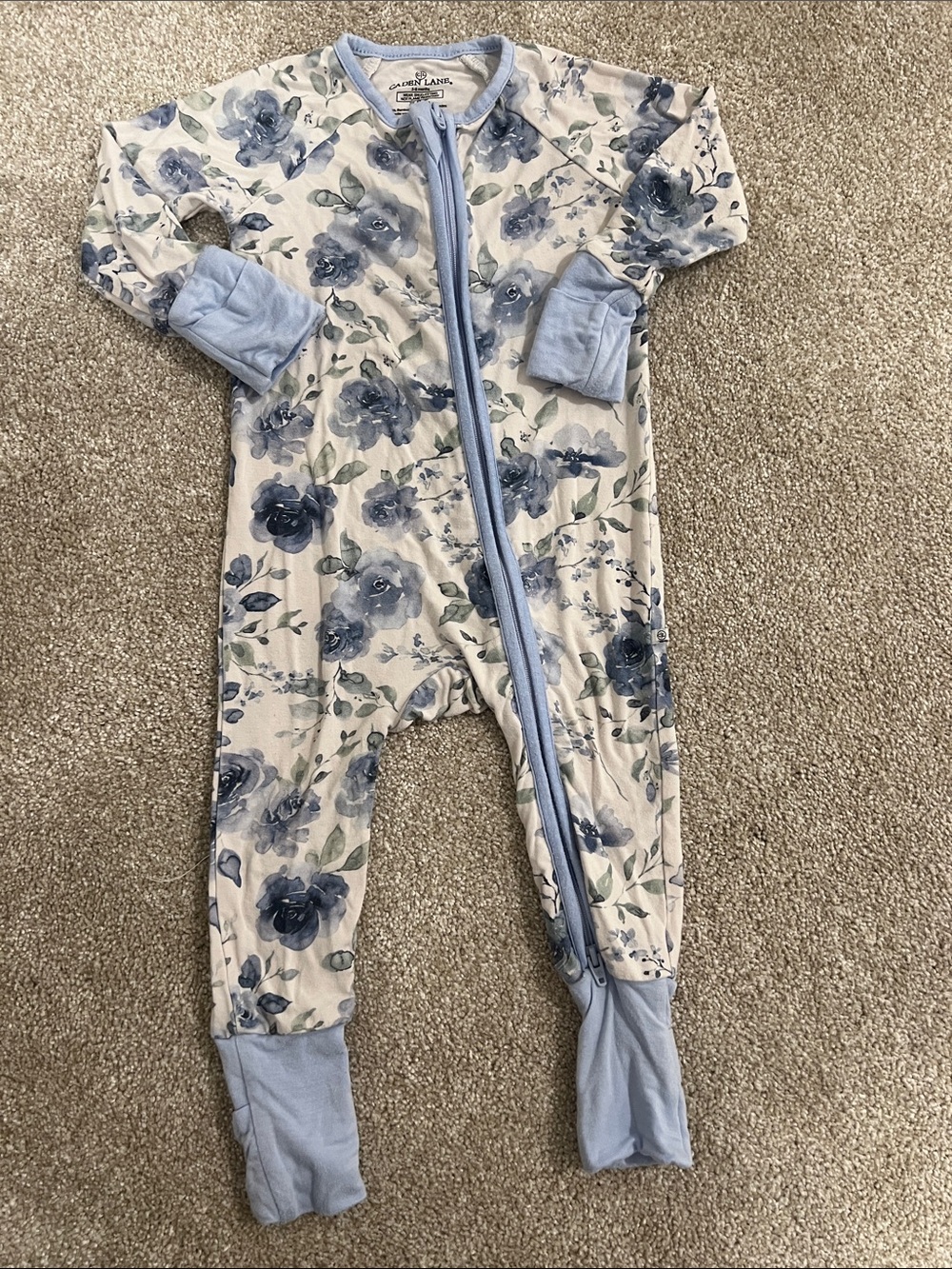 Caden Lane Light Blue Floral Zip Footed One-Piece